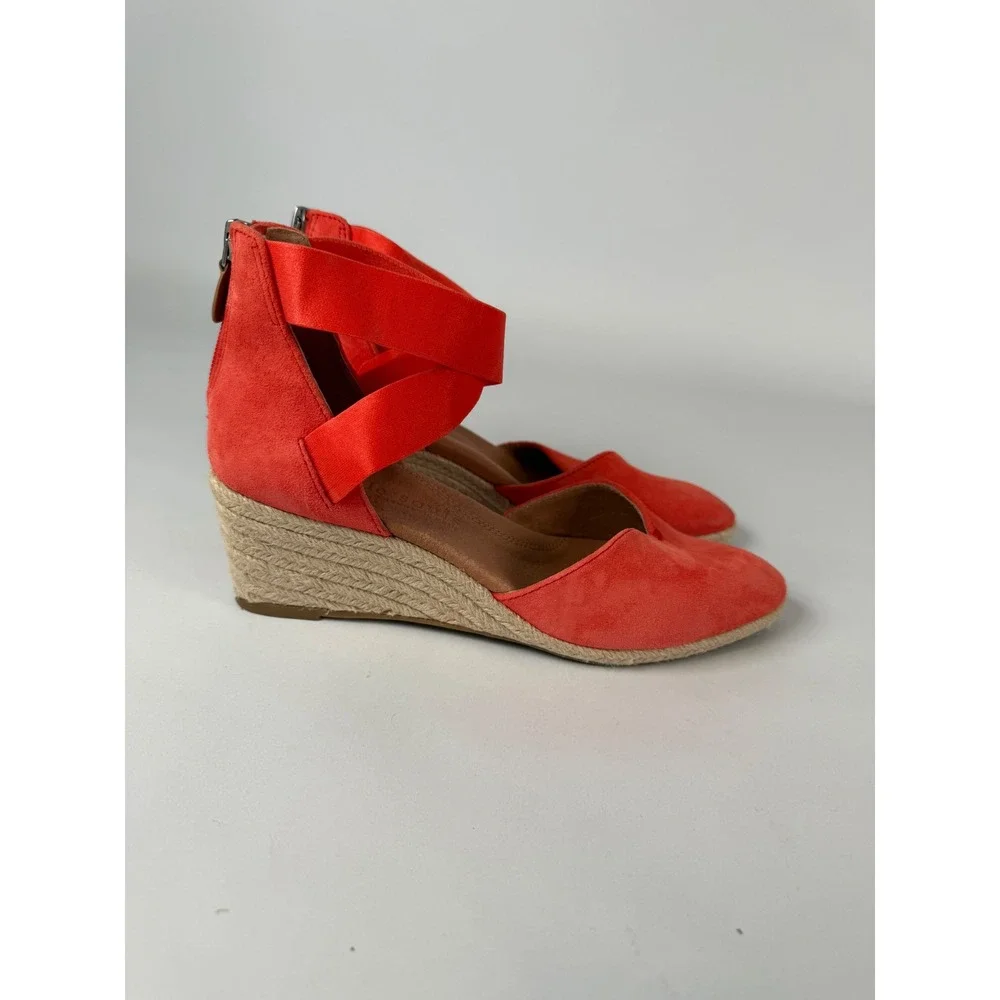 Gentle Souls Kenneth Cole Oryx Orange‎ Red Suede Espadrille Wedge Sandals 7.5M